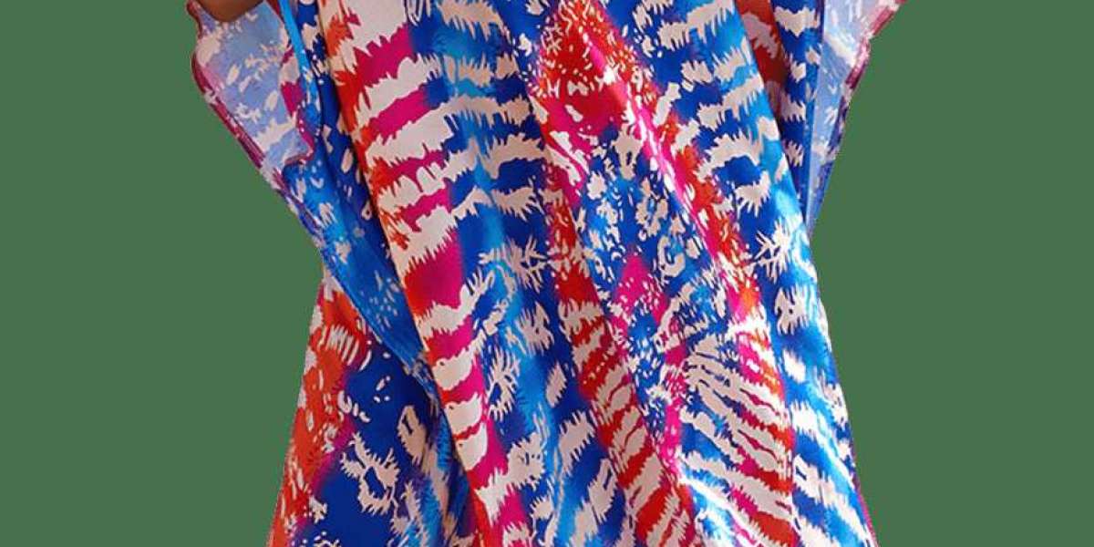 Women’s colorful print caftans Vneck loose oversized swimsuit cover up